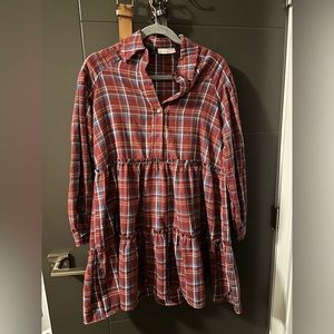 Burgundy/blue/white plaid dress